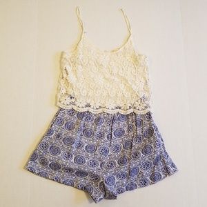 Skies Are Blue Lace & Blue Print Romper
